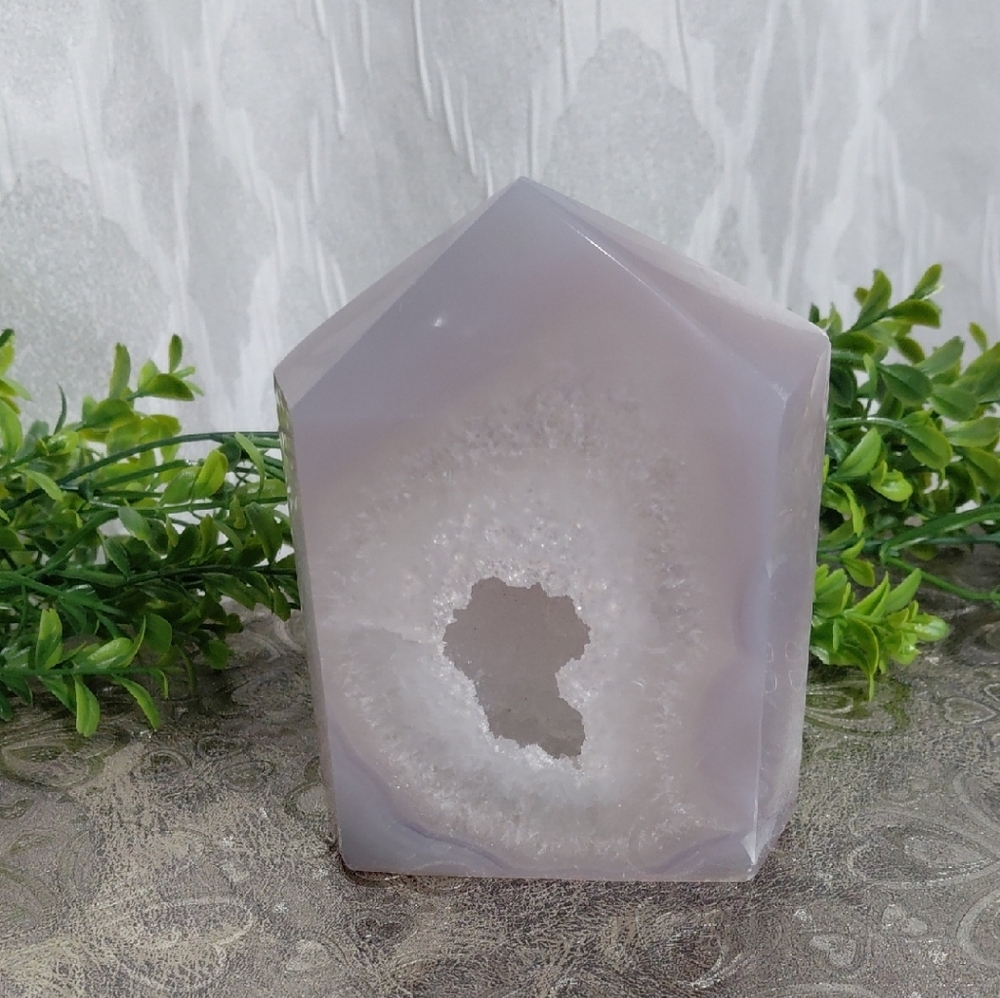 Polished Gray Agate Geode Crystal Home Decor